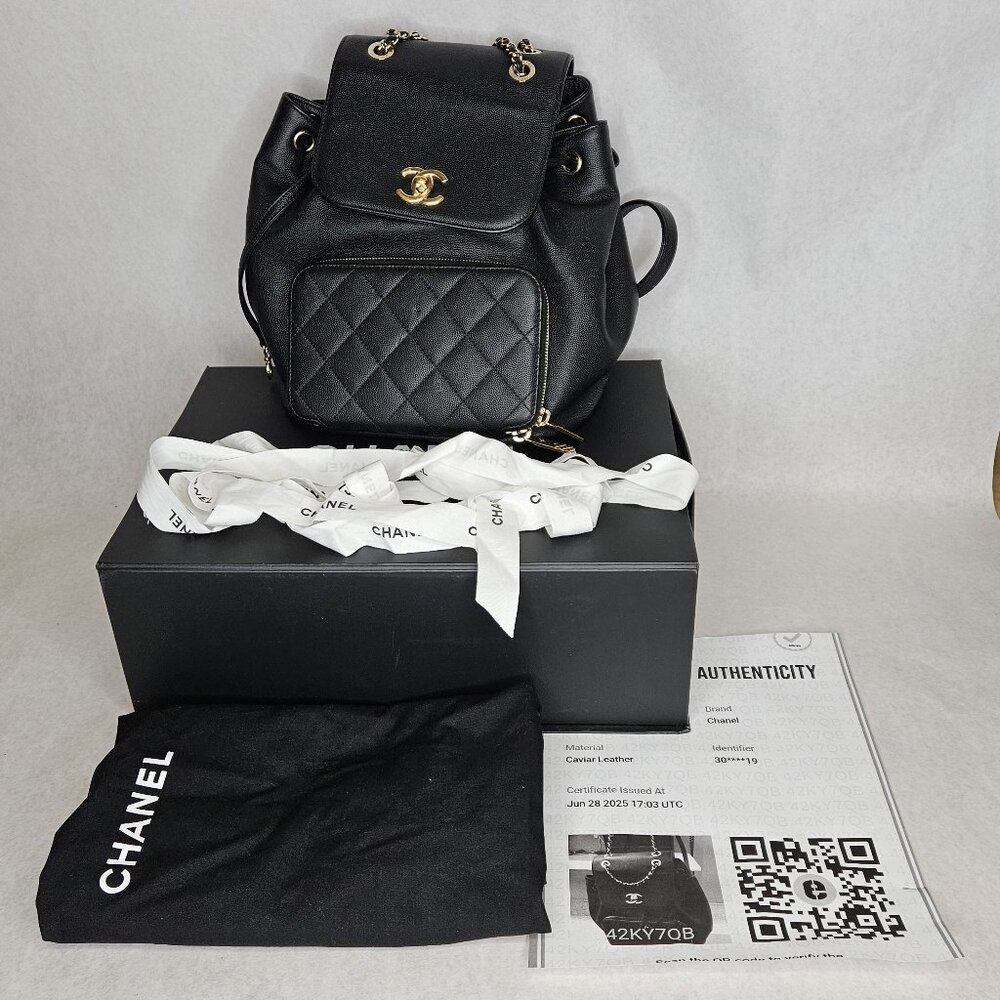 Chanel Quilted Caviar Leather Affinity Backpack Bag Purse with Dustbag & Box